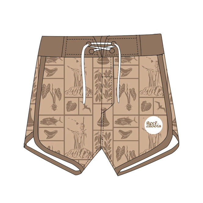 Brown Hawaiian Swim Shorts