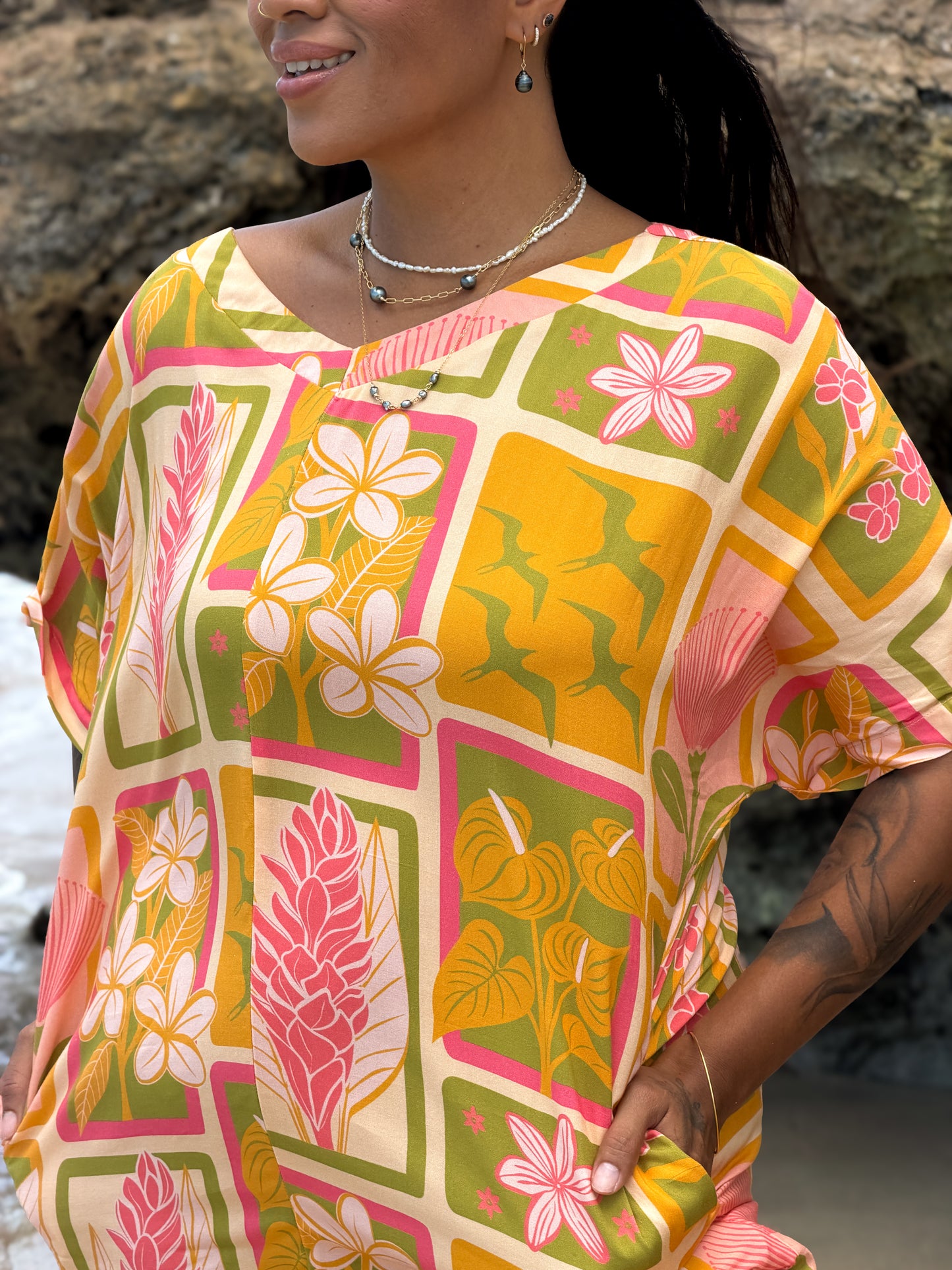 Yellow Pua Patch Tee Dress