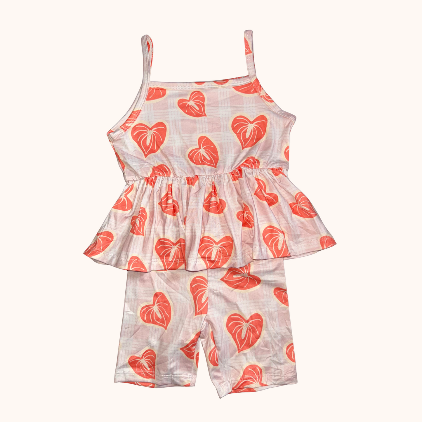 Pink Palaka & Anthurium Peplum Tank Set