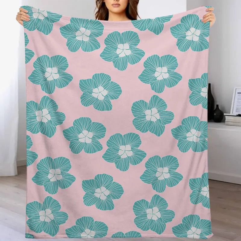 Pink & Teal Hau Flower Blanket