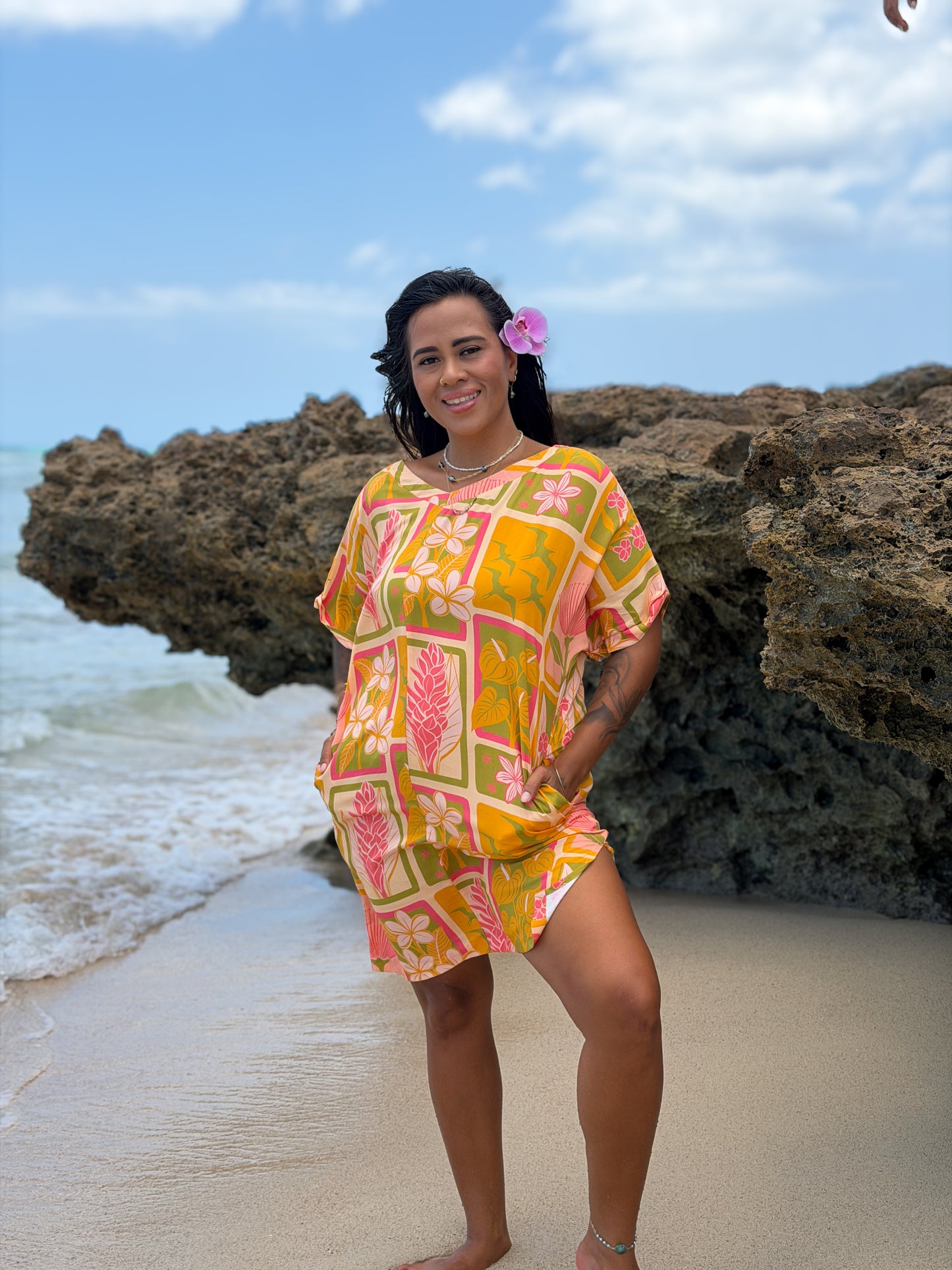 Yellow Pua Patch Tee Dress