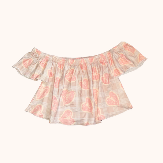 Beige Palaka & Anthurium OTS Top
