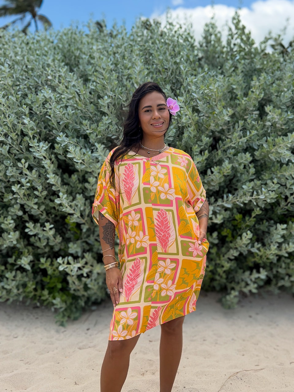Yellow Pua Patch Tee Dress