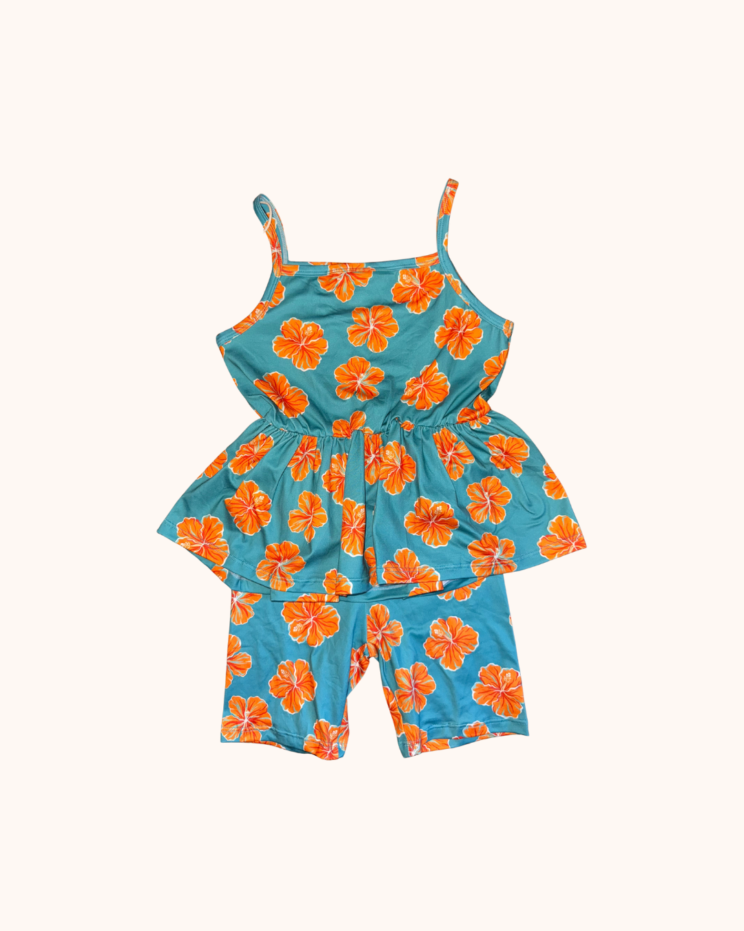 Teal Hibiscus Love Peplum Tank set