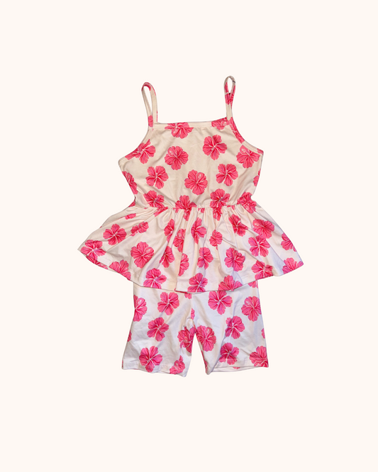 White Hibiscus Love Peplum Tank Set