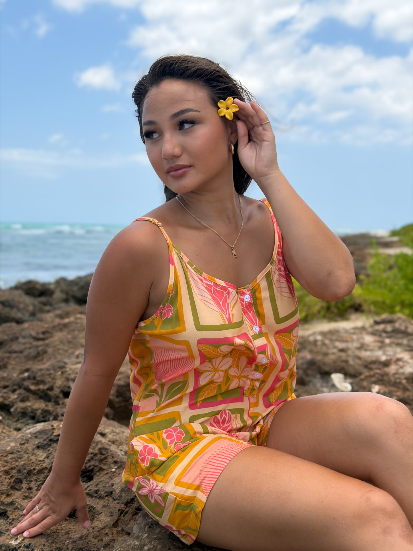 Yellow Pua Patch Leilani Romper