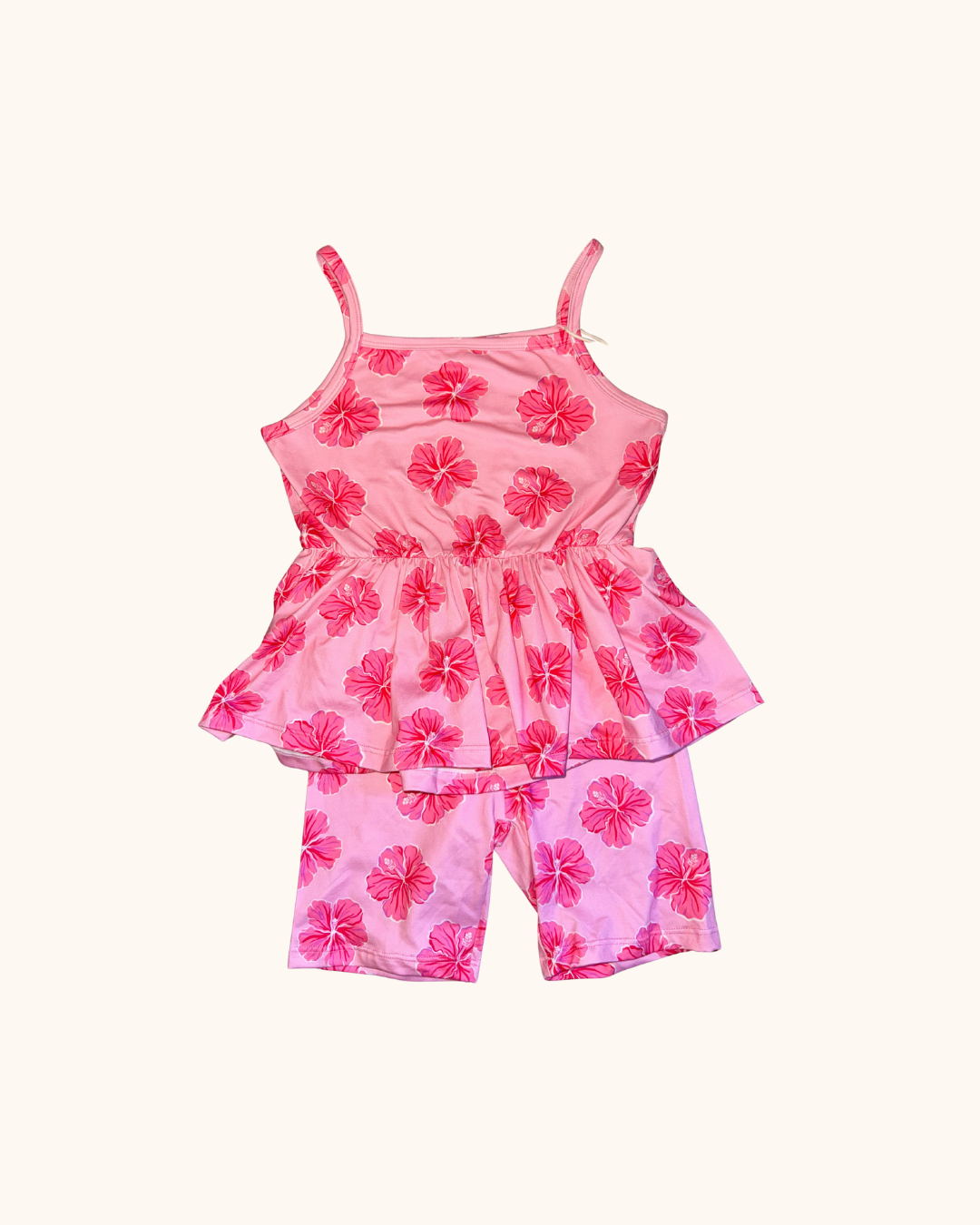 Pink Hibiscus Love Peplum Tank Set