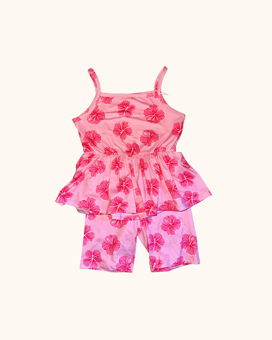 Pink Hibiscus Love Peplum Tank Set