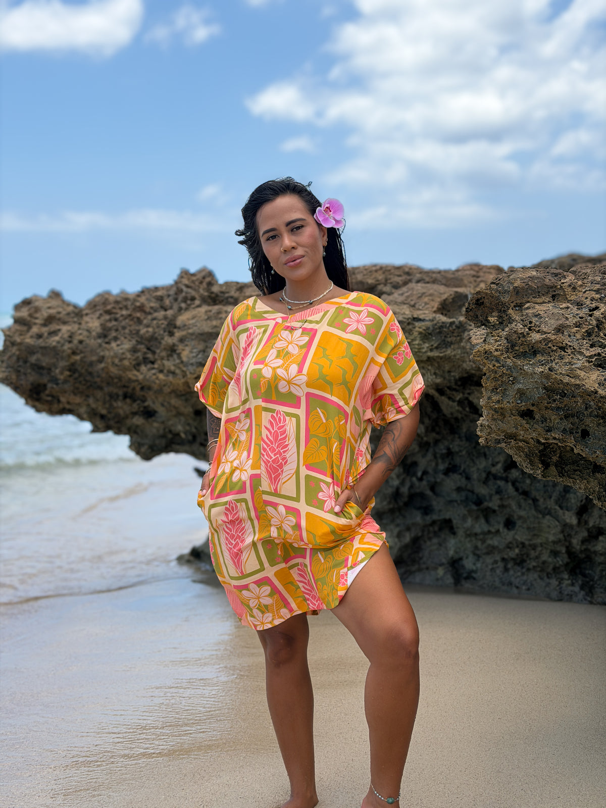 Yellow Pua Patch Tee Dress