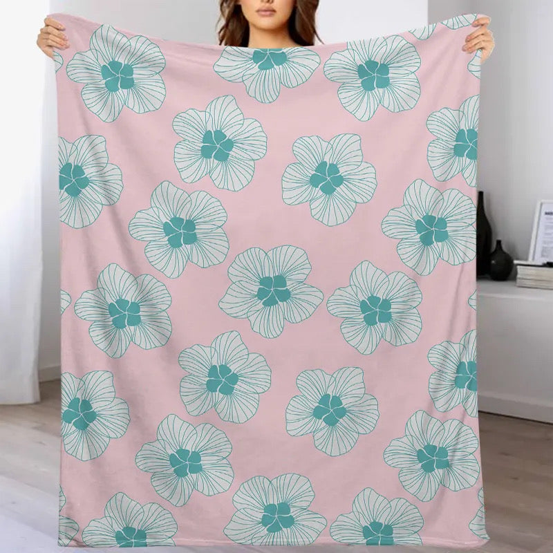 Pink & White/Teal Hau Flower Blanket