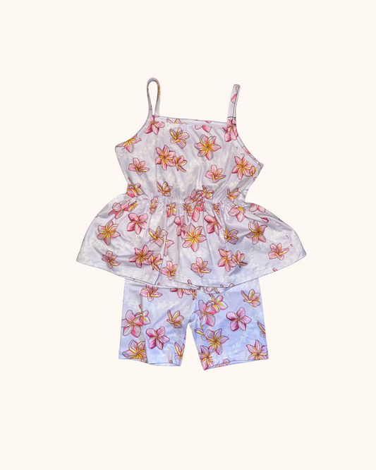 Purple Plumeria Peplum Tank Set