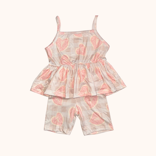 Beige Palaka & Anthurium Peplum Tank Set