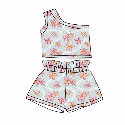 PREORDER: Blue Plumeria Lei Shorts Set