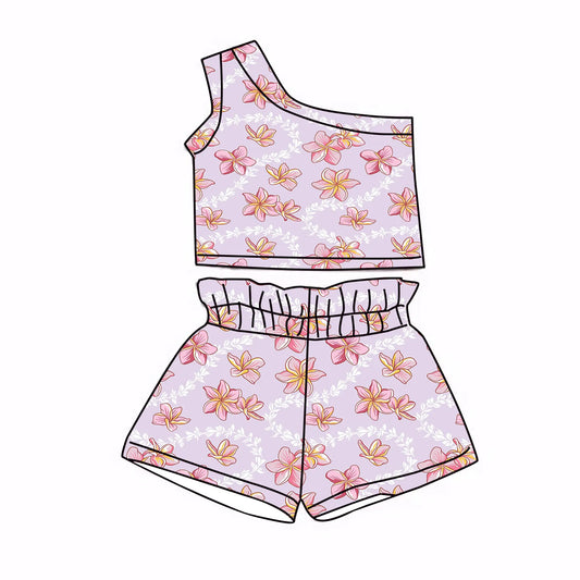 PREORDER: Purple Plumeria Lei Shorts Set