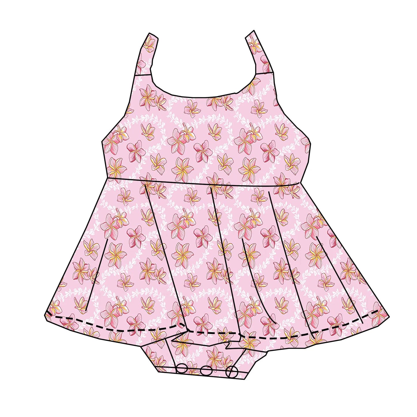 PREORDER: Pink Plumeria Lei Skirted Romper