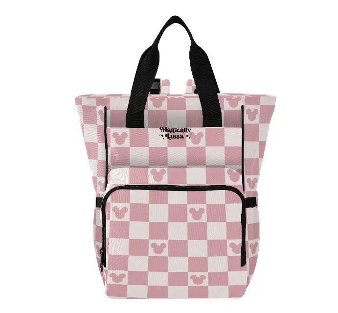 Pink Checkered Mouse Diaper Bag