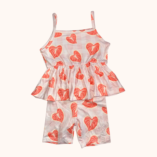 Pink Palaka & Anthurium Peplum Tank Set
