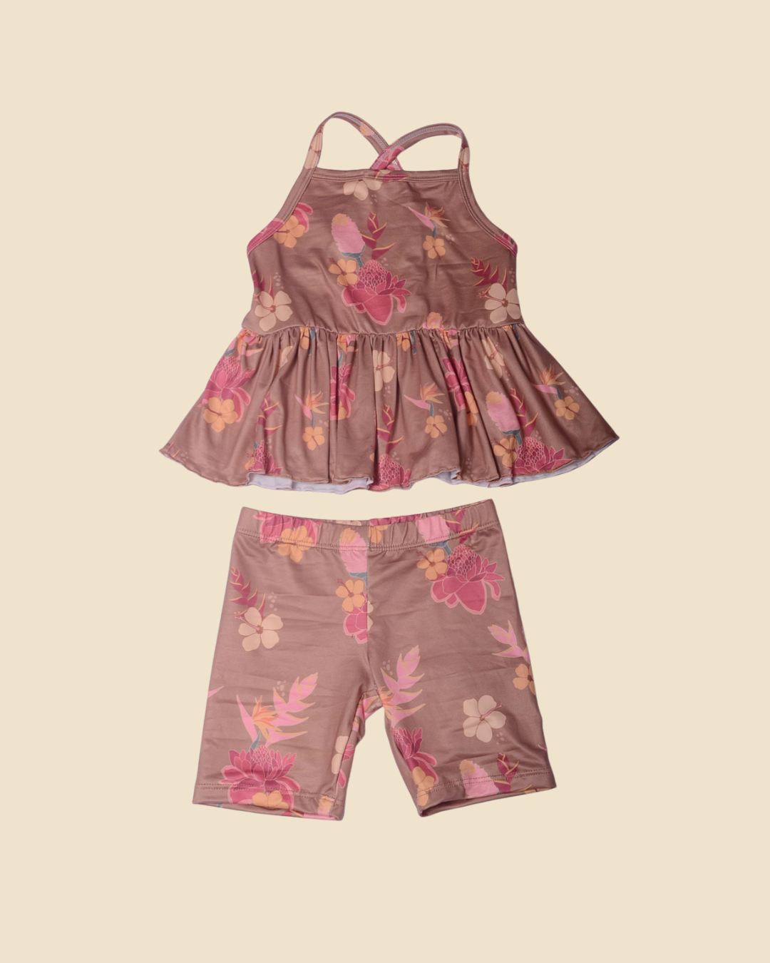 Brown Floral Peplum Tank Set