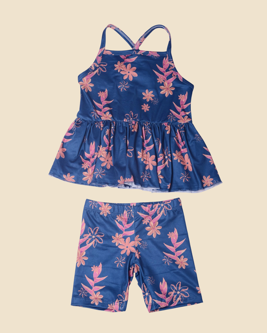 Blue Heleconia Peplum Tank Set