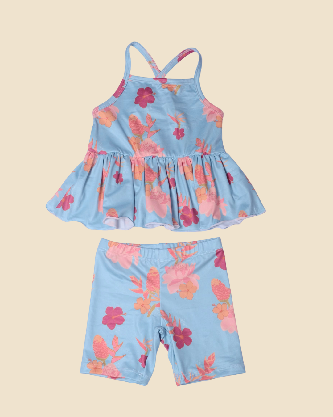 Baby Blue Floral Peplum Tank Set