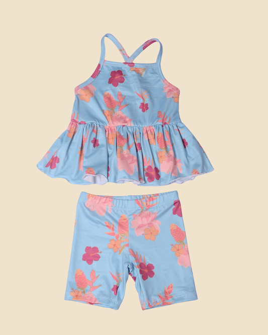 Baby Blue Floral Peplum Tank Set