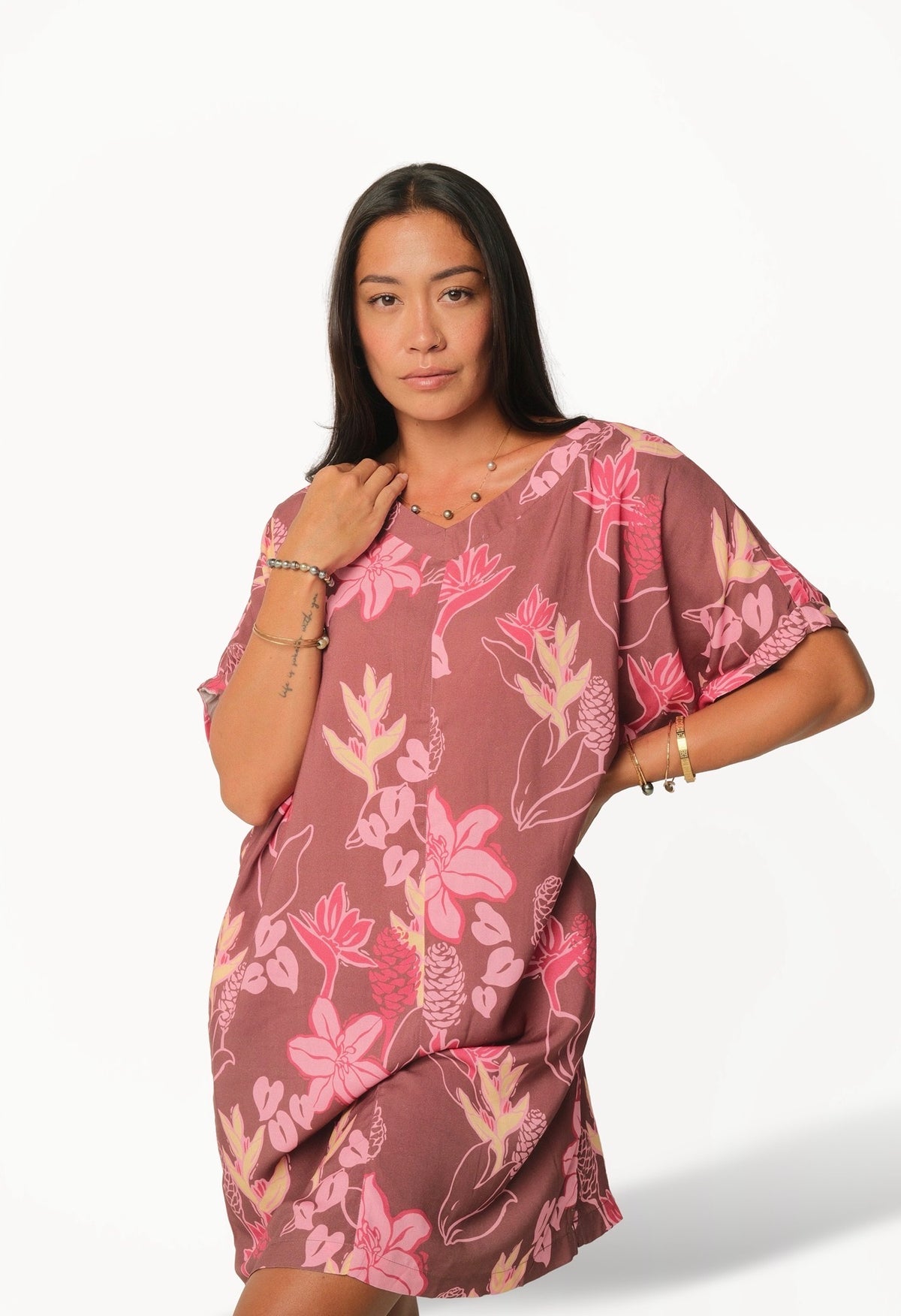 BROWN+PINK AWAPUHI TEE DRESS