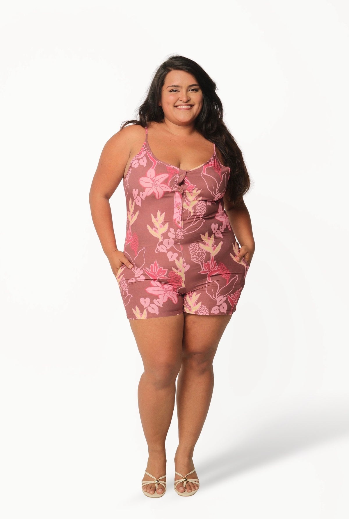 BROWN+PINK AWAPUHI LEILANI ROMPER