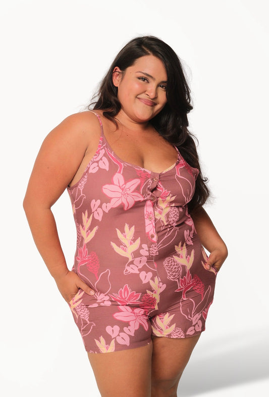 BROWN+PINK AWAPUHI LEILANI ROMPER