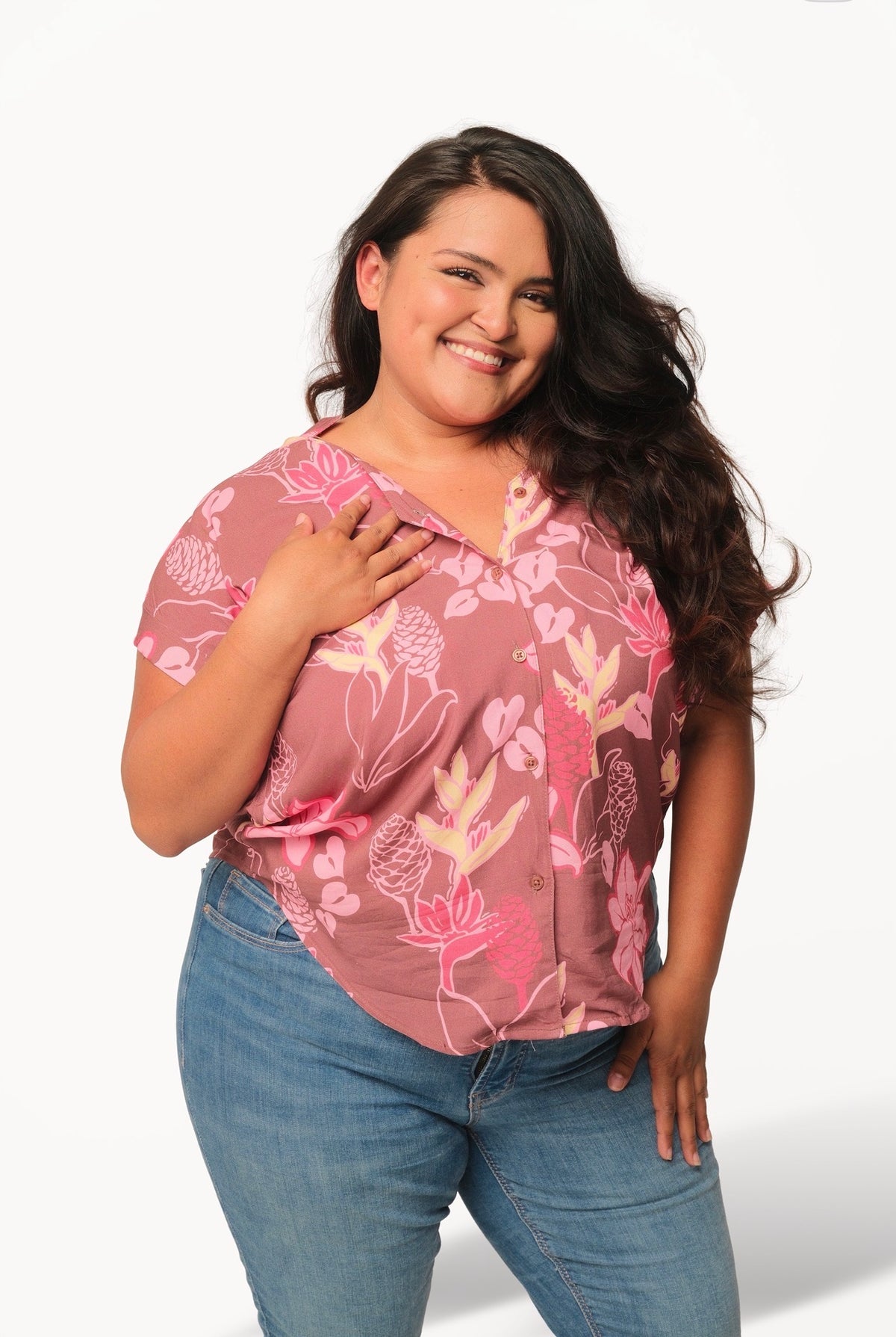BROWN+PINK AWAPUHI KUULEI BLOUSE